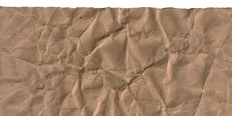 Brown Crumpled Kraft Paper with One Straight Ripped Edge